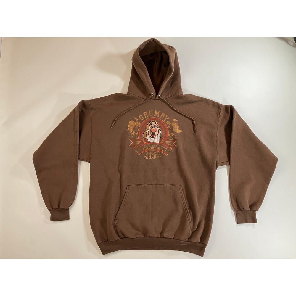 Walt Disney World Hanes Grumpy Major Attitude Hoodie Men XL Brown Pullover 1937